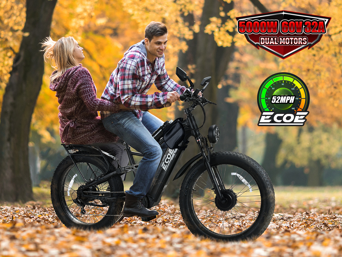 5000w electric bike – EcoE 5000W Dual Motor Electric Bike for Adults 28MPH with 60V 32AH Battery, 26×4 Fat Tire All Terrain Ebikes, Full Suspension E Bike, SHM 7-Speed Gear Electric Bicycle